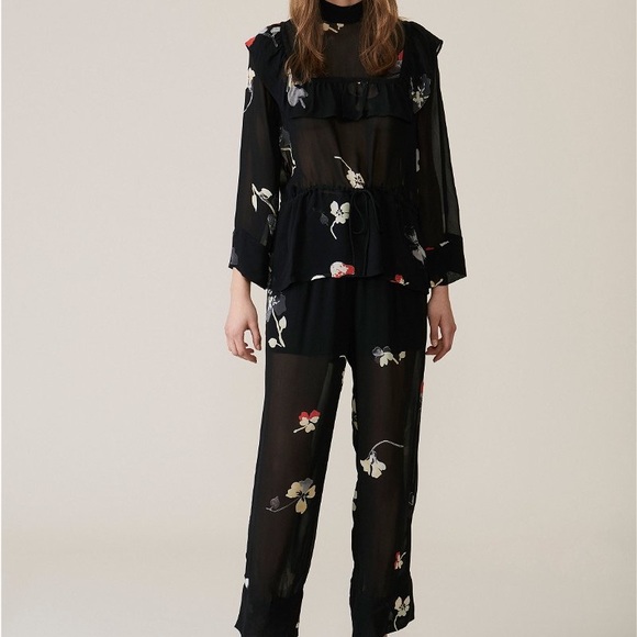 Ganni Turtleneck blouse w/elastic drawstring waist and feminine sleeves sz sm - Picture 3 of 5